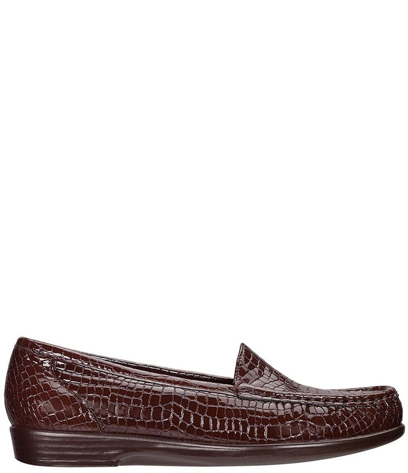 サス レディース シューズ パンプス レザー ローファー SAS Simplify Crocodile Embossed Leather Moccasin Loafers Brown Croco ブラ