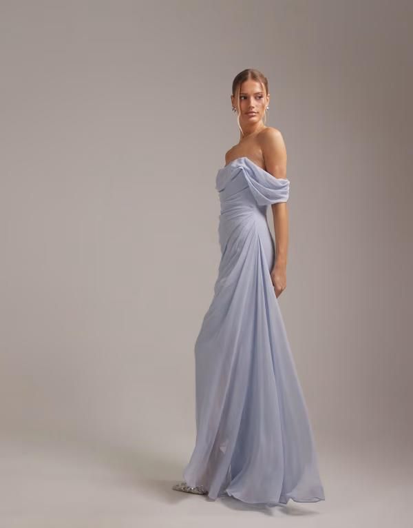 エイソス レディース トップス ワンピース ジョーゼット ASOS DESIGN georgette bardot bridesmaids dress BLUE ブルー