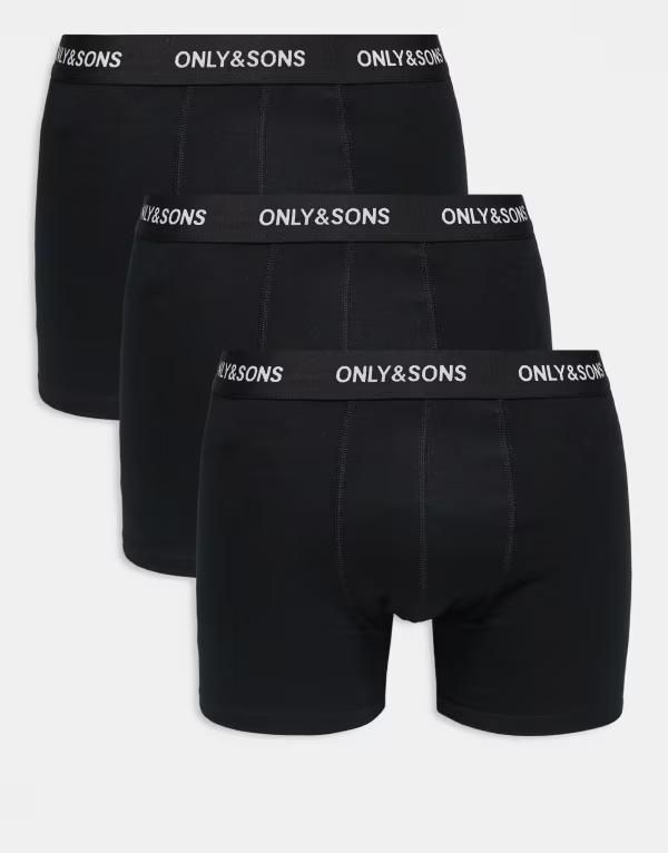 オンリーアンドサンズ メンズ アンダーウェア ボクサーパンツ ONLY SONS 3 pack boxer briefs with black waistband Black with Black W