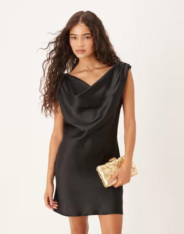 エイソス レディース トップス ワンピース ミニワンピース ドレープ ミニ サテン ASOS DESIGN satin drape one shoulder mini dress Black ブラック