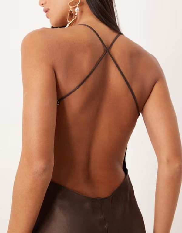 エイソス レディース トップス ワンピース マキシワンピース サテン マキシ ASOS DESIGN satin seam detail maxi dress in chocolate Chocola