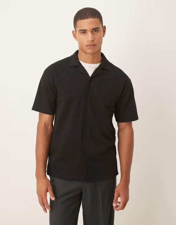 エイソス メンズ トップス ポロシャツ コットン ASOS DESIGN breatheMAX heavyweight relaxed polo shirt cotton blend Black ブラ
