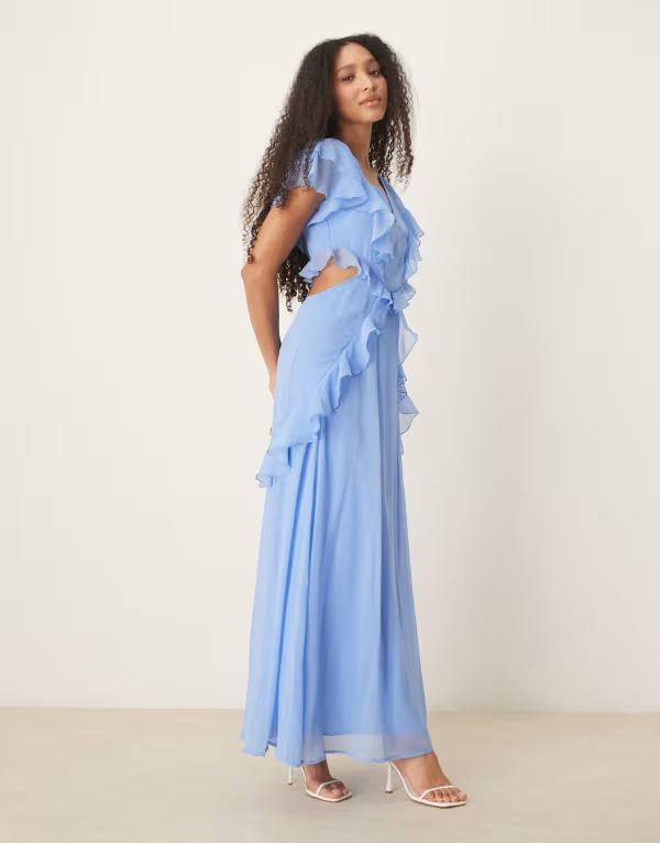 エイソス レディース トップス ワンピース カットアウト ミディワンピース フリル ミディ ASOS DESIGN flutter sleeve ruffle midi dress with cut 18,706円