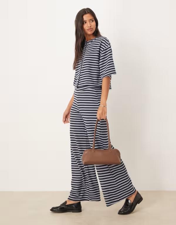 エイソス レディース ボトムス カジュアルパンツ パンツ ASOS DESIGN Supersoft pants stripe part of a set Navy stripe ネイビー