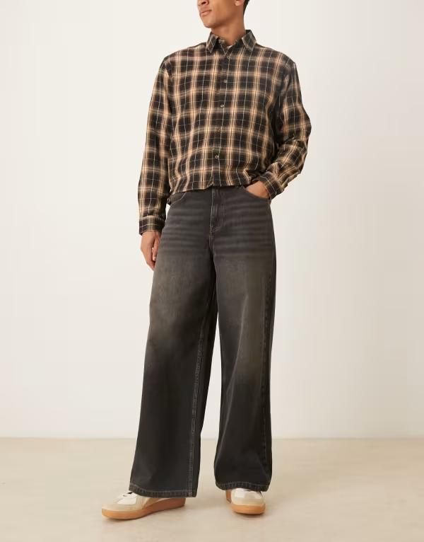 エイソス メンズ ボトムス デニムパンツ ジーンズ ASOS DESIGN loose jeans in washed BLACK ブラック