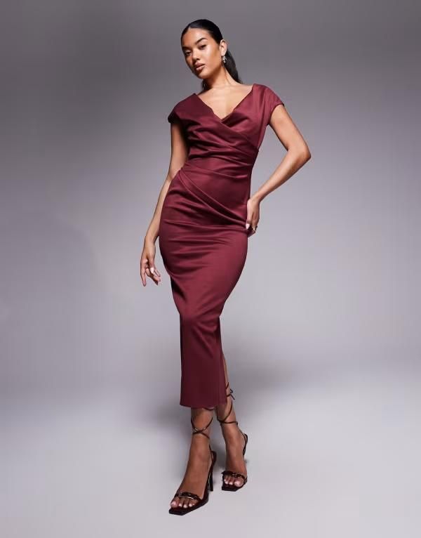 エイソス レディース トップス ワンピース ミディワンピース ドレープ ミディ キャップ ASOS DESIGN structured midi dress with capped sleeve an