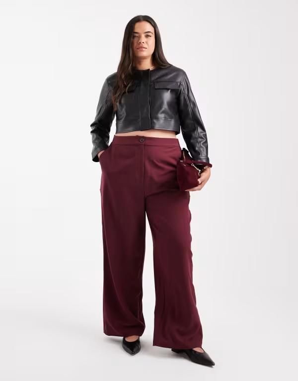 エイソス レディース ボトムス カジュアルパンツ ストレート パンツ ASOS DESIGN Curve tailored relaxed straight leg pants in dark che 10,636円