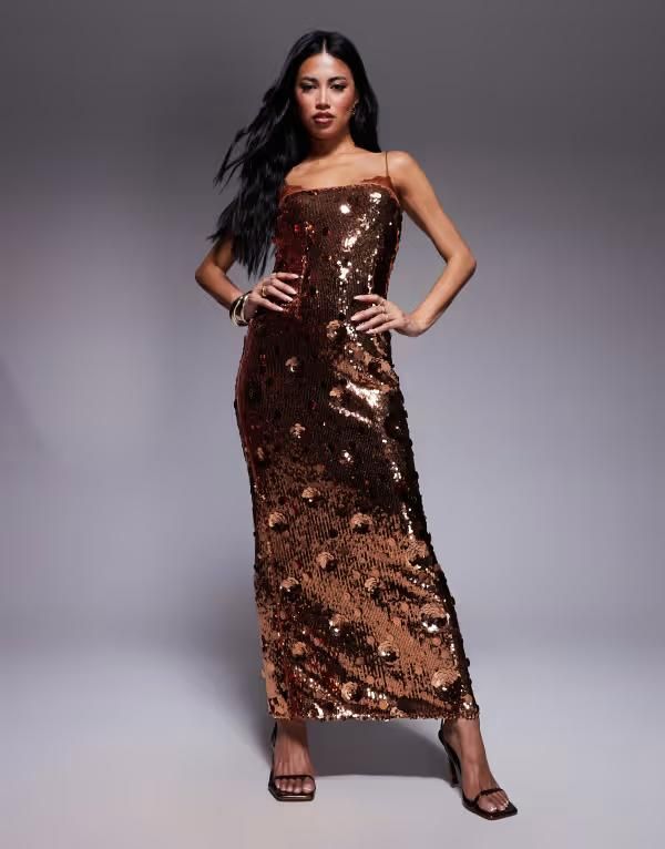 エイソス レディース トップス ワンピース レーストリム マキシワンピース スパンコール レース マキシ ASOS DESIGN sequin lace trim cami maxi dress wi