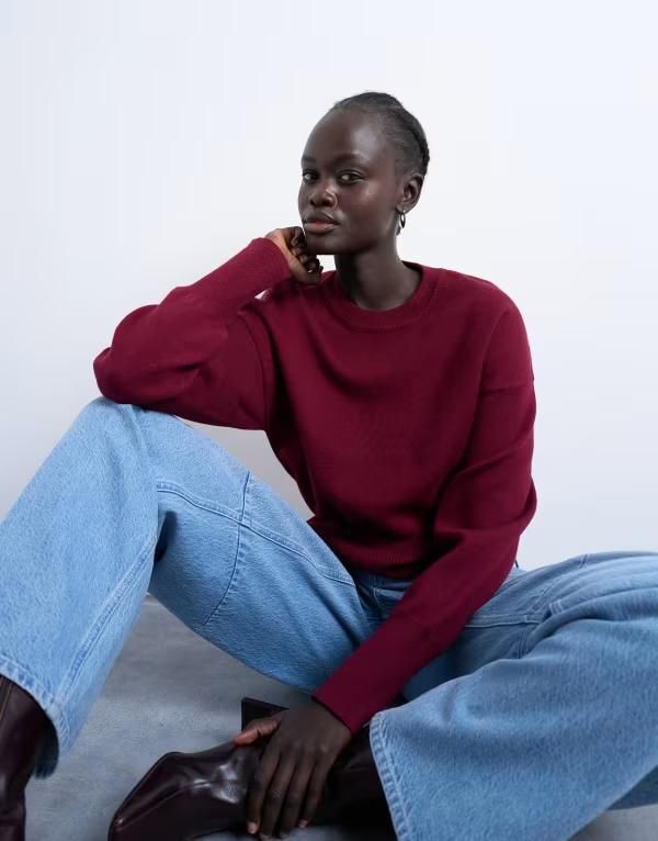 トップショップ レディース アウター ニット・セーター セーター ニット Topshop knit compact fitted waist sweater burgundy バーガンディ