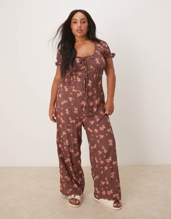 エイソス レディース トップス ジャンプスーツ レーストリム フラワー柄 プリント レース フラワー ASOS Curve ASOS DESIGN Curve spun lace trim corse