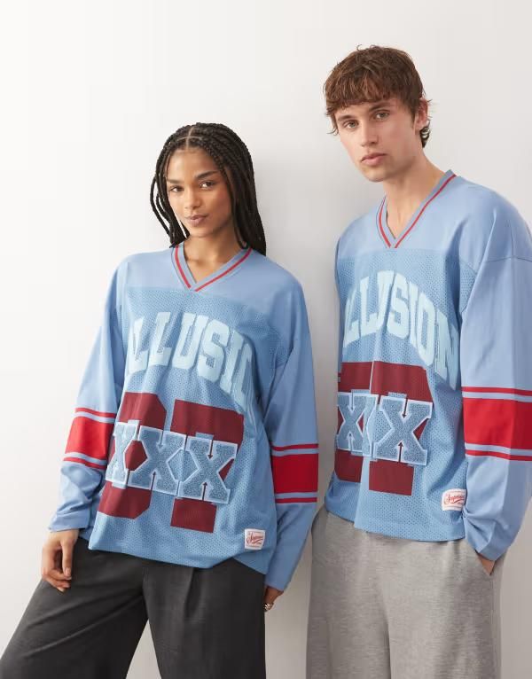コルージョン レディース トップス Tシャツ ジャージー COLLUSION Unisex long sleeve airtex jersey BLUE ブルー