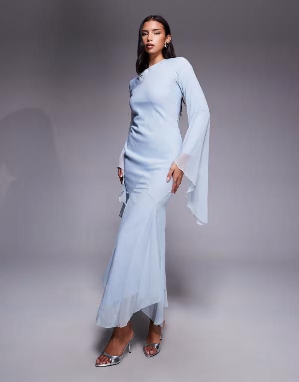 エイソス レディース トップス ワンピース フリル スカート マキシ ASOS DESIGN extreme ruffle sleeve maxi dress with godet insert sk
