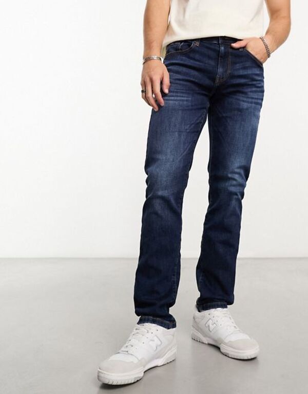 オンリーアンドサンズ メンズ ボトムス デニムパンツ レギュラーフィット ジーンズ Only Sons weft regular fit stretch jeans in dark wash Dark