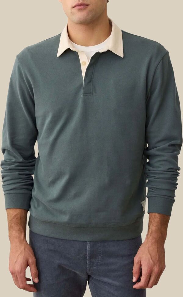 マリーン レイヤー メンズ トップス ポロシャツ スエード Marine Layer Mensueded Long Sleeve Rugby Polo Balsam Green グリーン