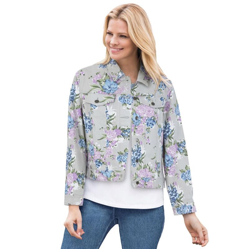 ウーマン ウィズイン レディース アウター ジャケット・ブルゾン プラスサイズ デニム Woman Within Plusize Stretch Denim Jean Jacket Pearl Gre
