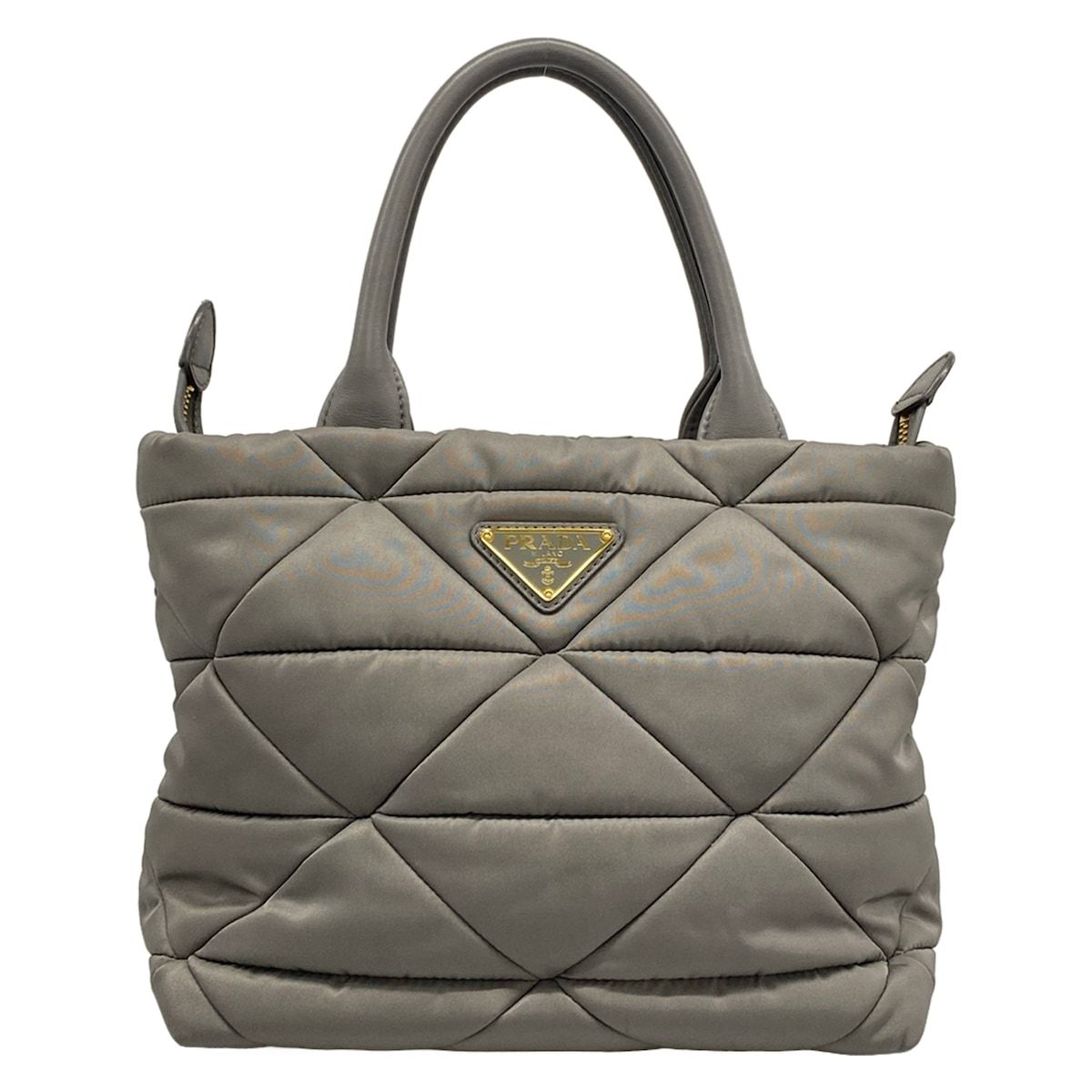 PRADA(プラダ) トートバッグ美品 パデッドトートバッグ 1BG373 グレー キルティング/RE-NYLON レザー