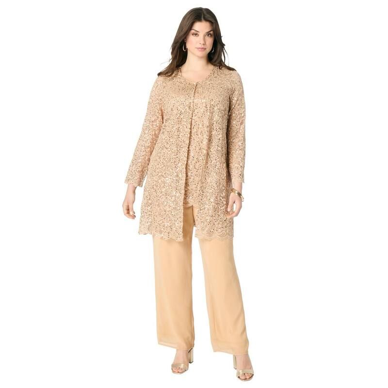 ロアマンズ レディース アウター ジャケット・ブルゾン プラスサイズ スパンコール レース Roamans Womens Plusize Sequined Lace Jacket Pant Set S