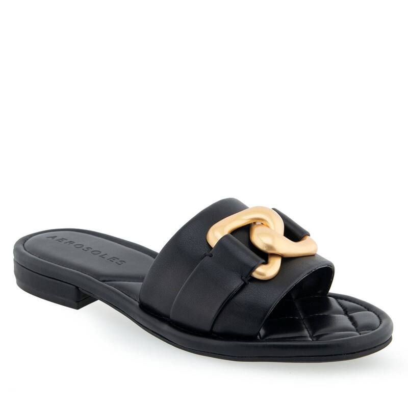 エアロソールズ レディース シューズ サンダル Aerosoles Big Charm Womens Flat Sandals Black Pu ブラック