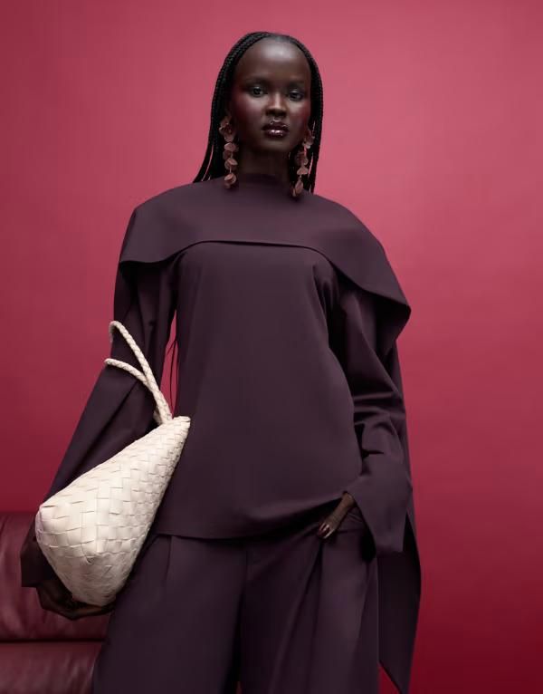 エイソス レディース トップス シャツ ASOS DESIGN scarf neck tailored top in plum プラム