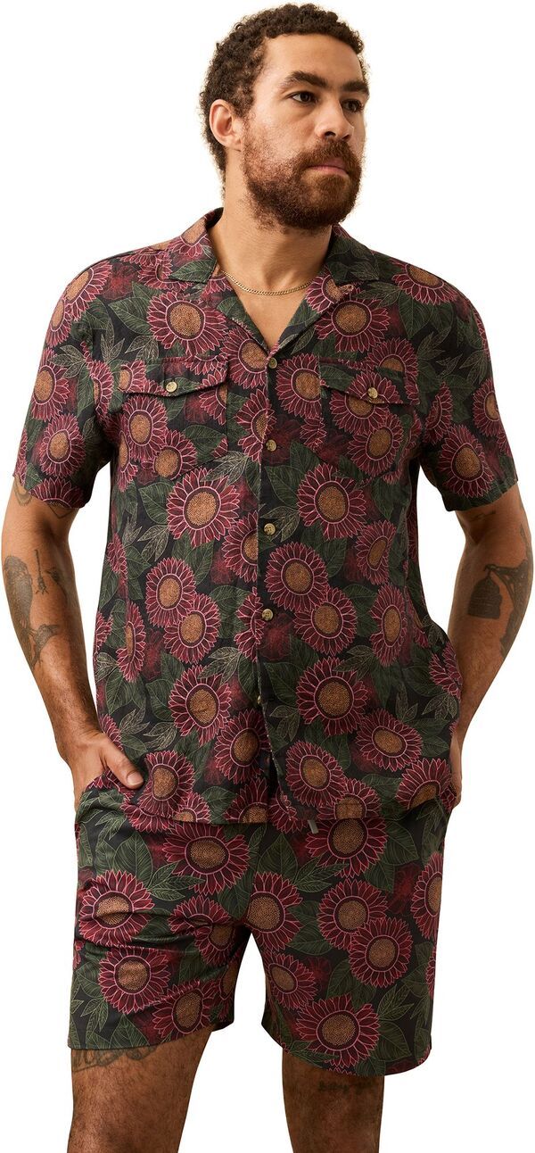 ファレティ メンズ トップス シャツ Faherty Mens Reserve Basque Short Sleeve Camp Shirt Black Floral Road ブラック