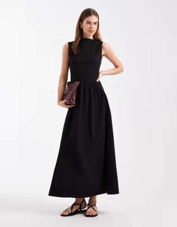 エイソス レディース トップス ワンピース マキシ ASOS DESIGN hybridropped waist maxi dress Black ブラック