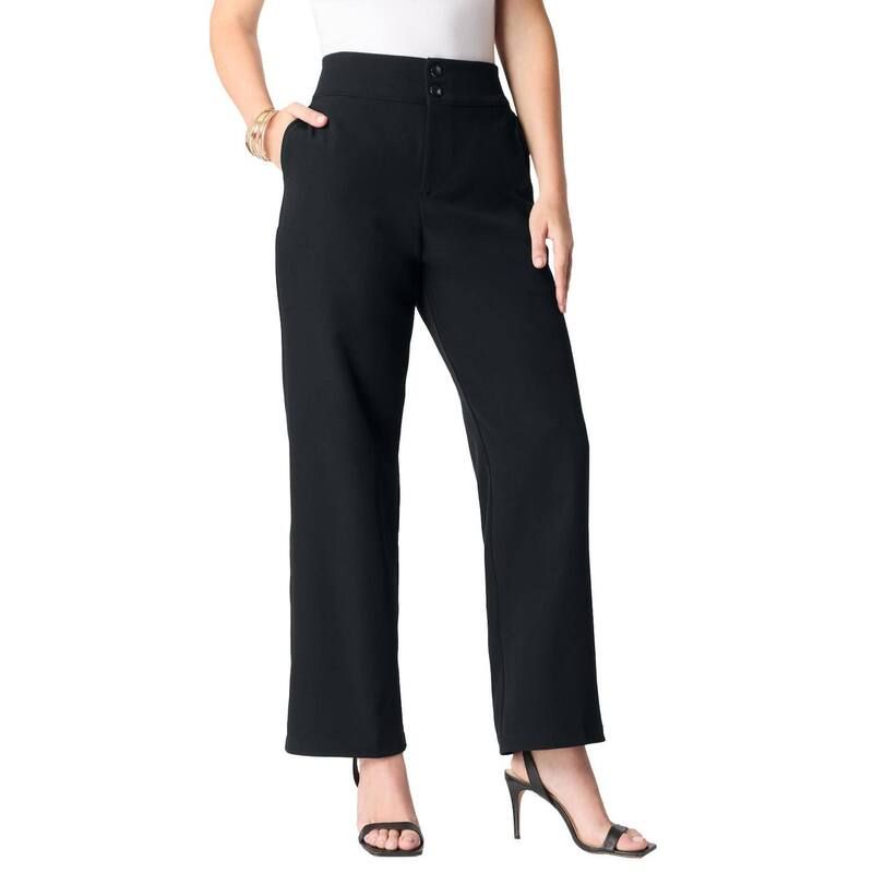 ロアマンズ レディース ボトムス カジュアルパンツ ワイドレッグ プラスサイズ Roamans Womens Plusize BiStretch Wide Leg Pant Black ブラック