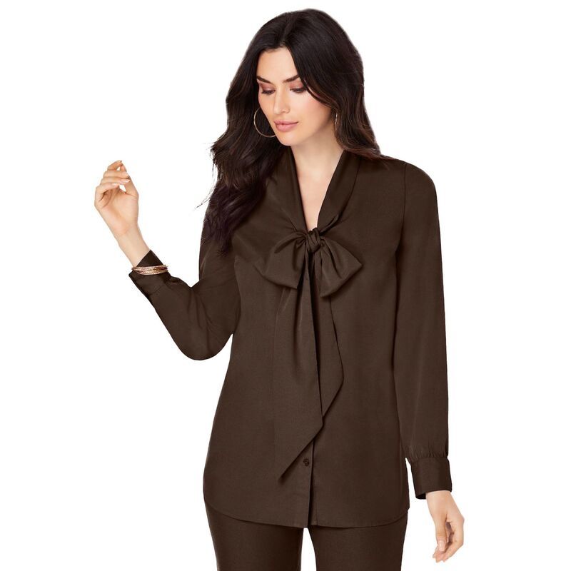 ロアマンズ レディース トップス シャツ プラスサイズ ブラウス Roamans Womens Plusize Long Sleeve Bow Blouse Chocolate チョコレート