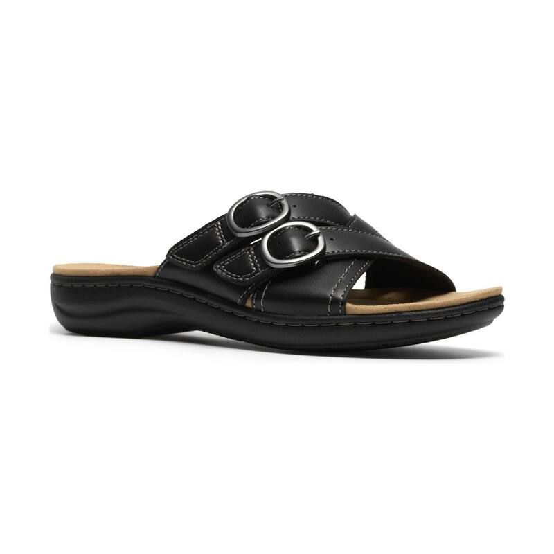 クラークス レディース シューズ サンダル レザー Clarks Laurieann Opal Womens Leather SlipOn Sandals Black Leather ブラック