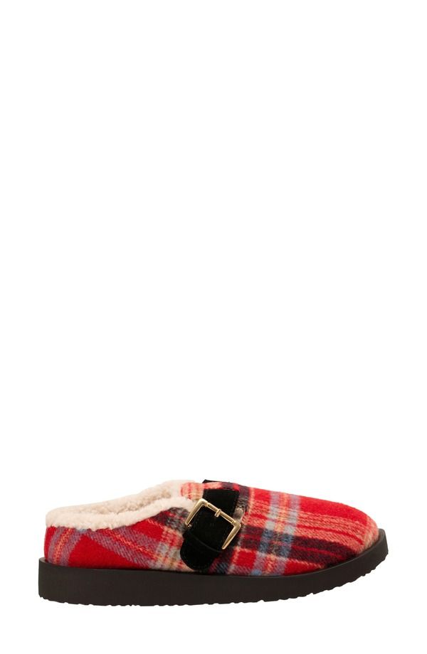 レヴィタライン レディース シューズ サンダル Revitalign Gift Plaid Faux Shearling Lined Slippered レッド レヴィタライン レディース シューズ サンダル Revitalign Gift Plaid Faux Shearling Lined Slippered レッド