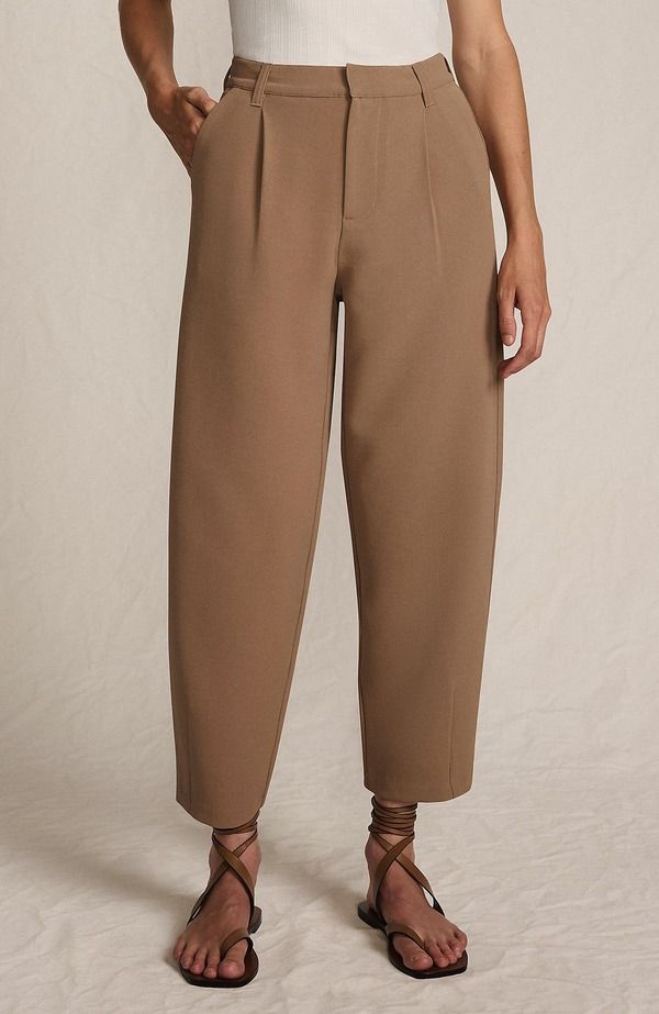ランズエンド レディース ボトムス レギンス クレープリーツ パンツ アンクル Lands End Crepe High Rise Pleated Barreleg Ankle Pants Honey