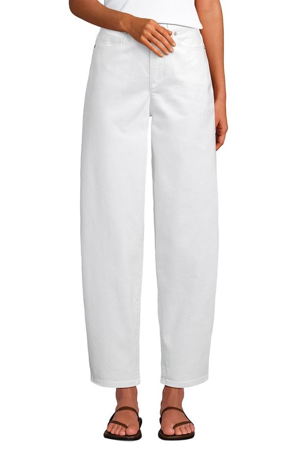 ランズエンド レディース ボトムス デニムパンツ アンクル ジーンズ Lands End Recover High Rise Barreleg Ankle Jeans White ホワイト
