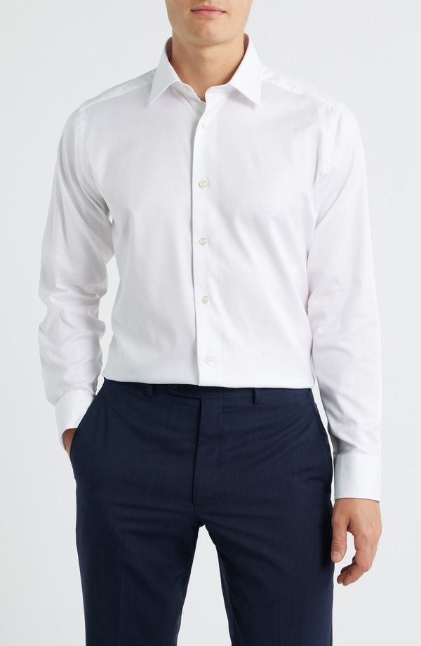 デイビッドドナヒュー メンズ トップス シャツ スリムフィット コットン Davidonahue Slim Fit Stretch Cotton Dresshirt White White ホワイト
