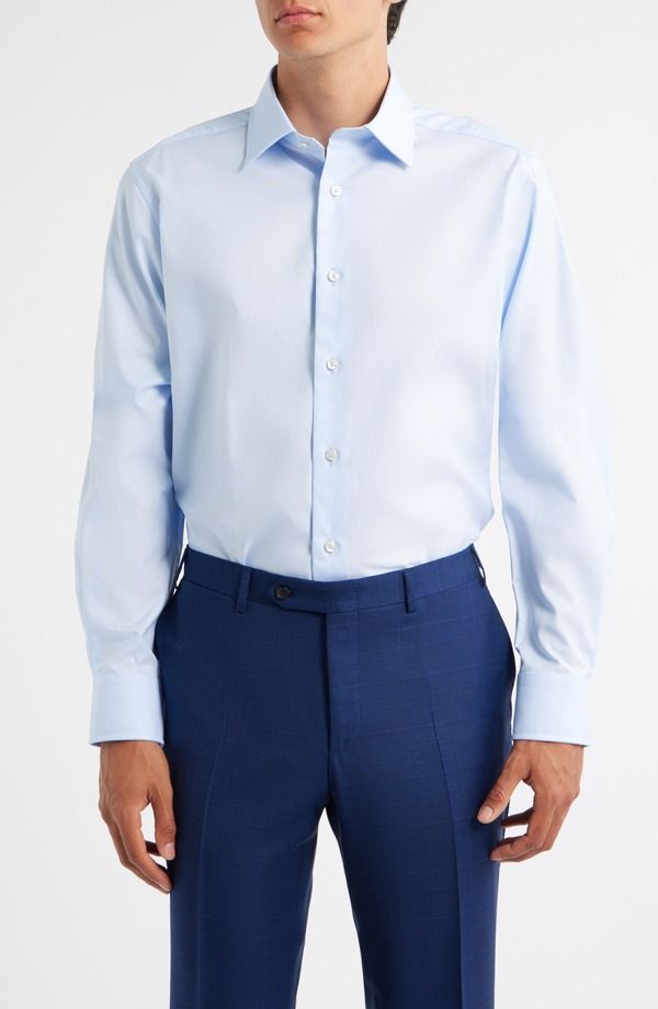 デイビッドドナヒュー メンズ トップス シャツ Davidonahue Trim Fit Super Fine Twill Dresshirt Sky