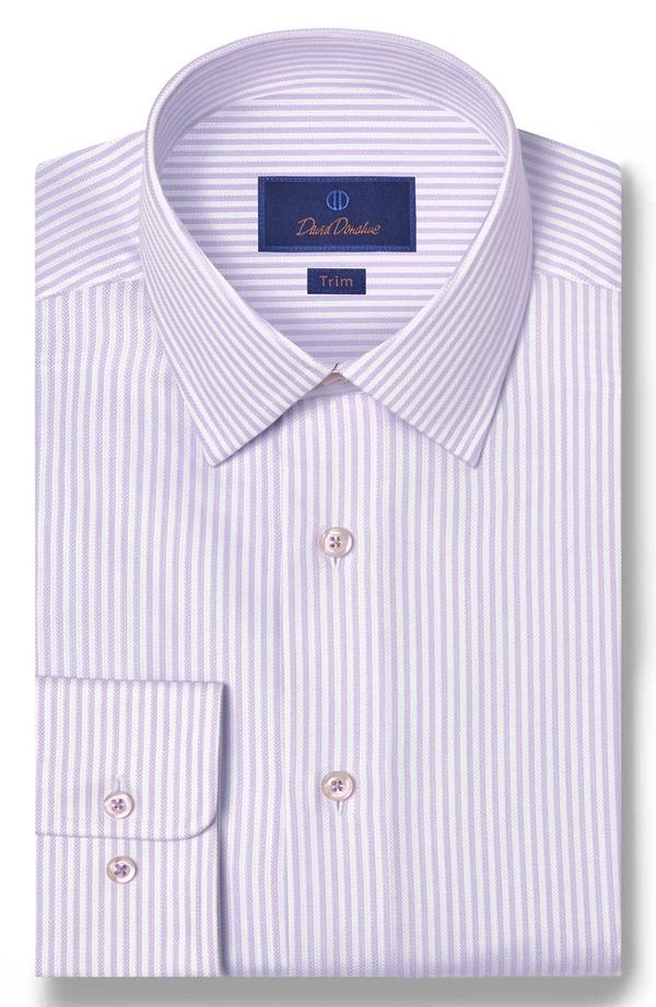 デイビッドドナヒュー メンズ トップス シャツ シルク コットン Davidonahue Trim Fit Herringbone Stripe Cotton Silk Dresshirt White