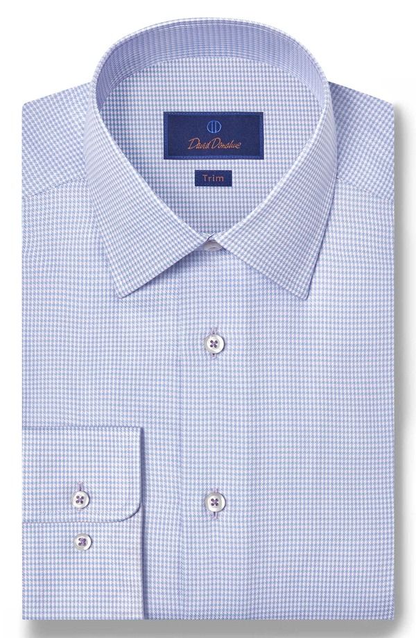 デイビッドドナヒュー メンズ トップス シャツ シルク コットン Davidonahue Trim Fit Herringbone Check Cotton Silk Dresshirt Sky Li