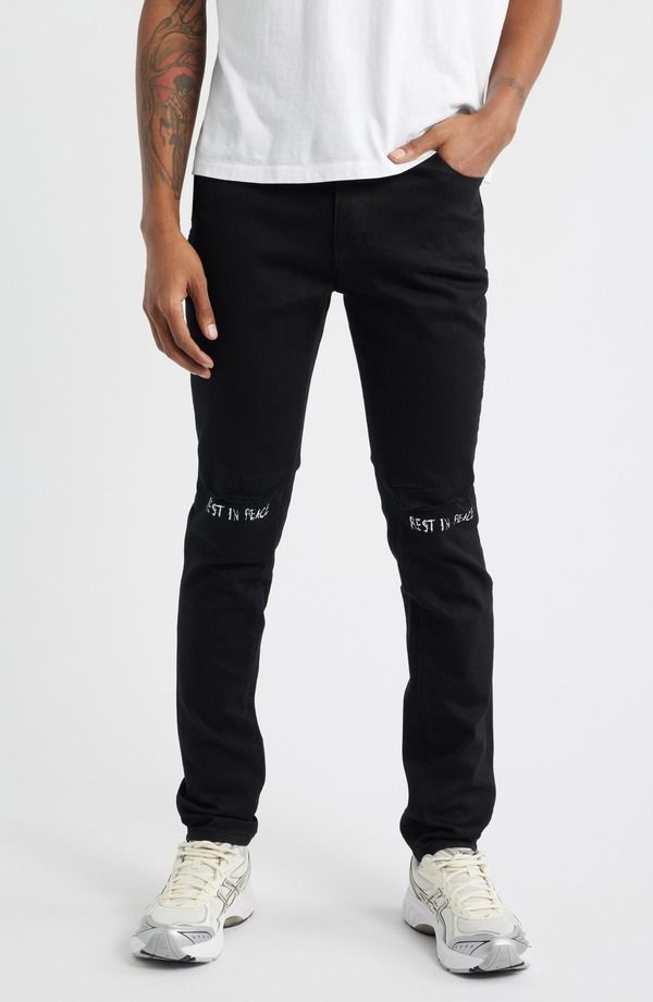 アールティーエー メンズ ボトムス デニムパンツ ジーンズ RtA Bryant Ripped Skinny Jeans Black Rest In Peace ブラック