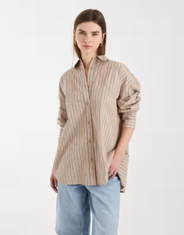 エイソス レディース トップス シャツ コットン ASOS DESIGN classicotton shirt stripe Stone stripe ストーン