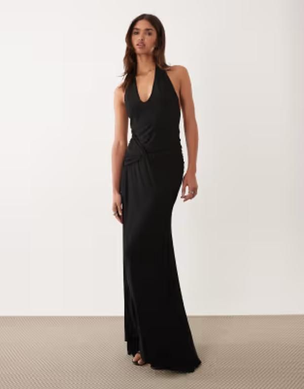 エイソス レディース トップス ワンピース ギャザー マキシ ホルター ASOS DESIGN deeplunge halter neck maxi dress with ruched hips Bl