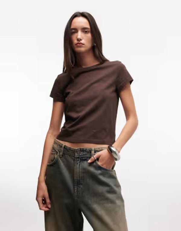 モンキ レディース トップス タンクトップ Tシャツ Monki tshirt in chocolate チョコレート