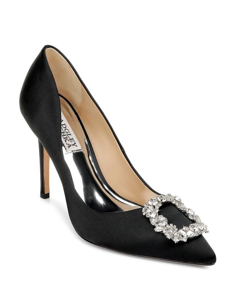 バッジェリーミシュカ レディース シューズ パンプス Badgley Mischka Womens Cher Crystal Buckle Pumps Black Satin ブラック