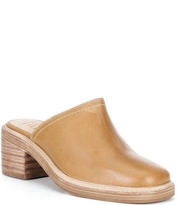 フライ レディース シューズ ヒール レザー Frye Kate Leather Square Toe Block Heel Mules Banana