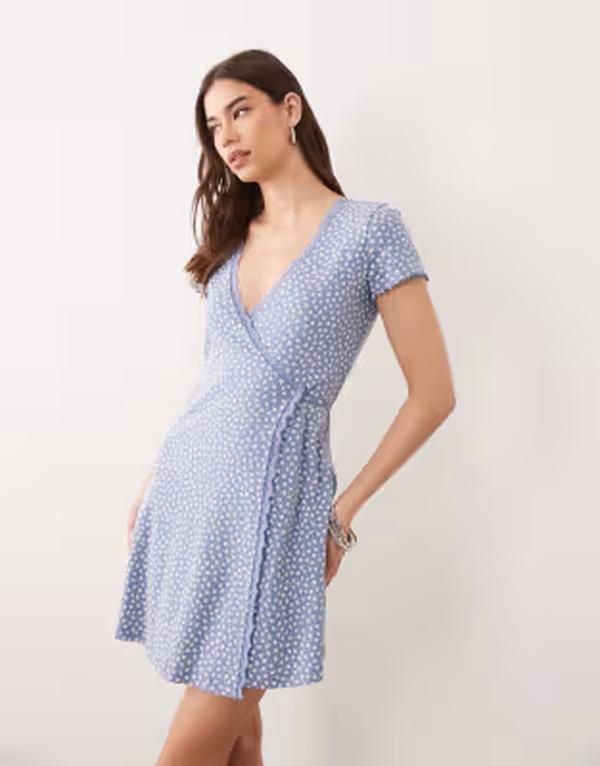 ミスセルフフリッジ レディース トップス ワンピース レーストリム プリント レース Misselfridge ditsy print pointelle lace trim wrap dress D