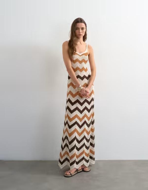 トップショップ レディース トップス ワンピース ニット マキシ Topshop knit chevron stripe maxi dress ineutral STONE ストーン