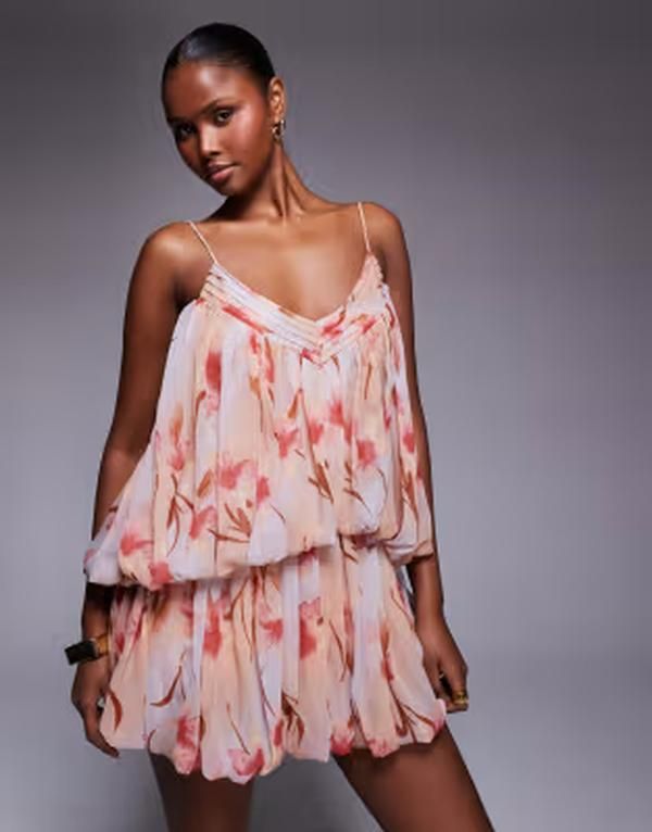 エイソス レディース トップス ワンピース フラワー柄 プリント ミニ フラワー ASOS DESIGN double bubble pintuck camini dress in abstract