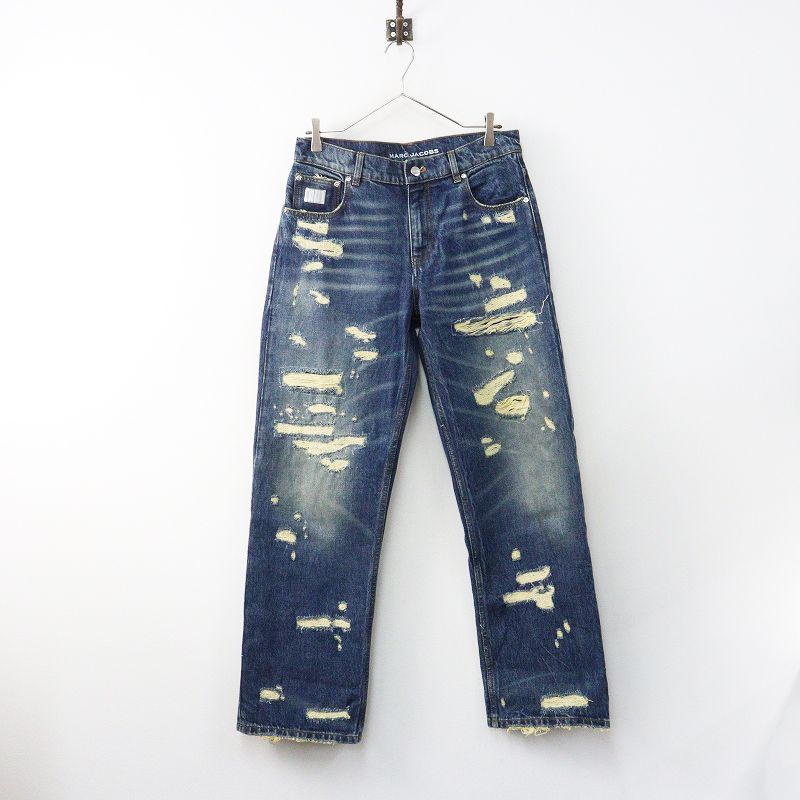 美品 JPタグ 2024 マークジェイコブス Marc Jacobs Rip&Repair Fluted Denim ダメージリペア デニムパンツ 28 ブルー┃-.【2400014898743】