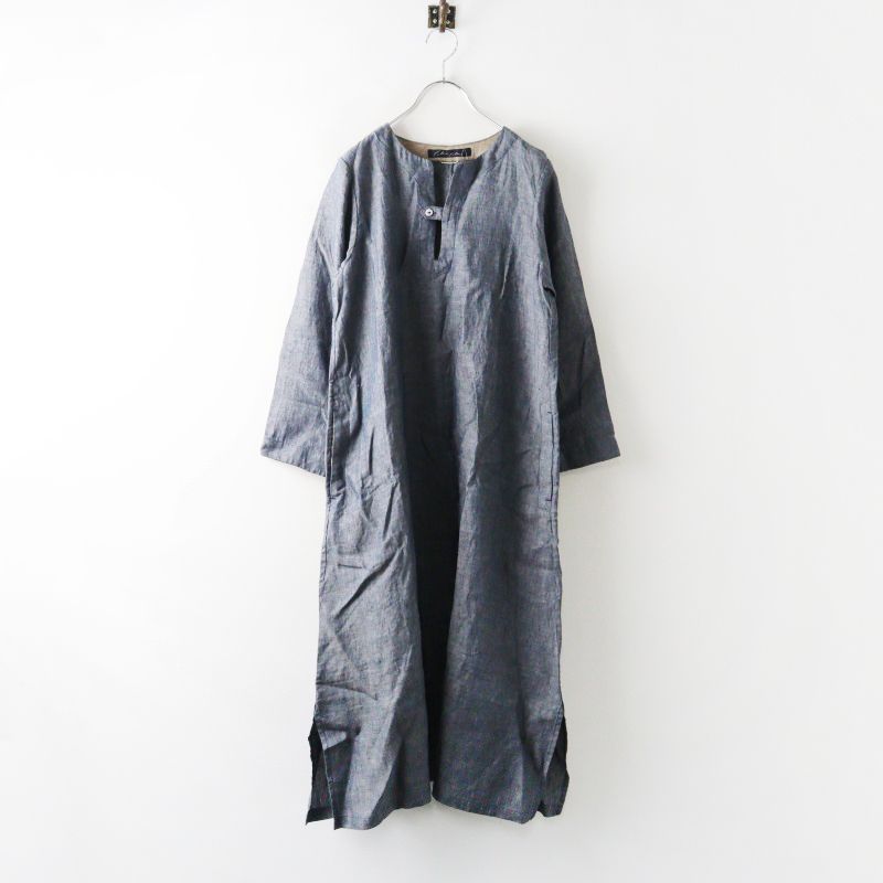 美品 2024SS パラスパレス Pal'las Palace インディゴ染めリネンスキッパーワンピース 0＼ネイビー ドレス【2400015059785】