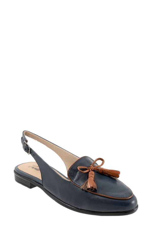 トロッターズ レディース シューズ スリッポン・ローファー Trotters Lillie Slingback Loafer Navy Tan ネイビー