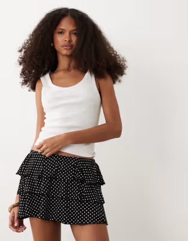 ミスセルフフリッジ レディース ボトムスカート ティアードット プリント ミニ Misselfridge tiered mini skort in polkadot print Black polka