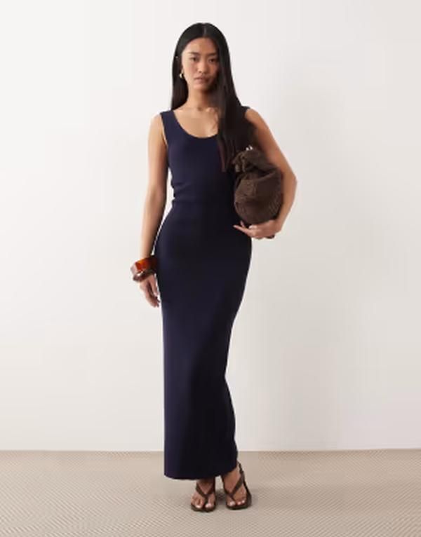 エイソス レディース トップス ワンピース コットン ASOS DESIGN cotton blend scoop back dress Navy ネイビー