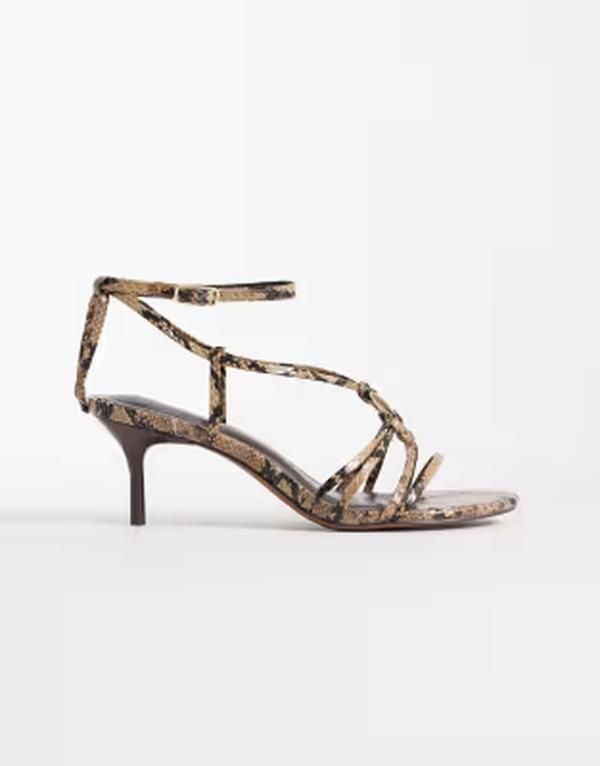 エイソス レディース シューズ サンダル ヒール ASOS DESIGN Hideaway ring detail strappy kitten heeled sandals in tan snake
